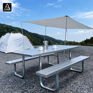 Waterproof Outside Restaurant Dinning <b>Tables</b> <b>and</b> <b>Chairs</b> Party Park Beach Picnic <b>Outdoor</b> <b>Table</b> Aluminum Picnic <b>Table</b> With Benches - Product Image 5
