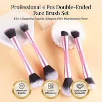 Pinceaux de maquillage Kabuki double face 4 pièces, marque privée, synthétiques, véganes, outils de maquillage pour estomper les couleurs, pinceaux pour fond de teint et poudre