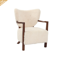 Fauteuil simple en bois massif de style vintage, fauteuil de salon en laine bouclée pour la maison et l'hôtel