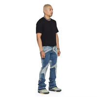 Jeans DiZNEW OEM ODM avec logo personnalisé Jeans pour hommes à bords bruts et patchwork empilés