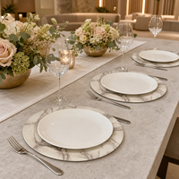 Assiette de service en PP aspect marbre gris ivoire de 13 pouces, légère, incassable, pour mariage, banquet et décoration de table de fête