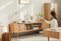 Atunus Poignées demi-lune en bois de chêne naturel Table TV Salon Centre de divertissement Armoires de portes Meubles TV modernes