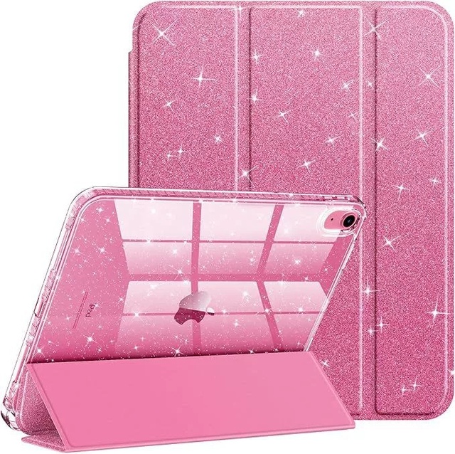 New Glitter Sparkly Kids Slim Trifold Stand Tablet Cover Case with Clear Back Shell for iPad A16 11 2025 & iPad 10th Gen 10.9