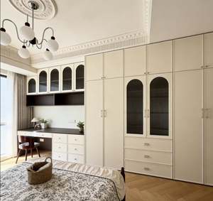 Armoires en bois avec portes coulissantes et miroir, armoire de chambre à coucher avec miroir, armoire à portes coulissantes, armoire avec porte en verre, rangement pour vêtements - Product Image 1