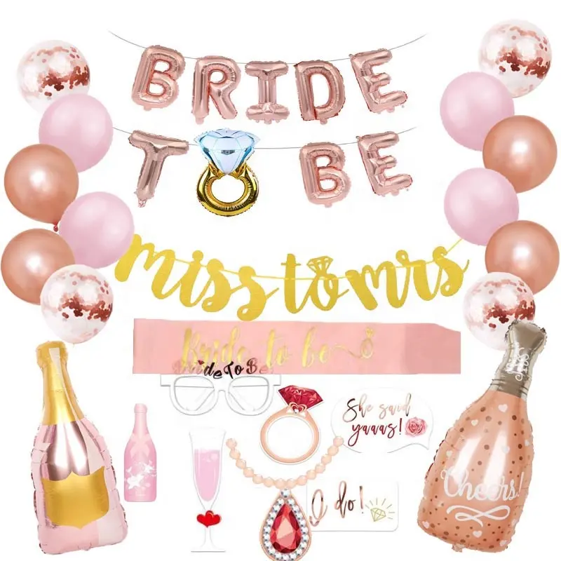 Bachelorette Party Decorations Kit Hen Party Supplies Bride to Rose Gold Balloon Set Bridal Shower Mylar Foil Balloons