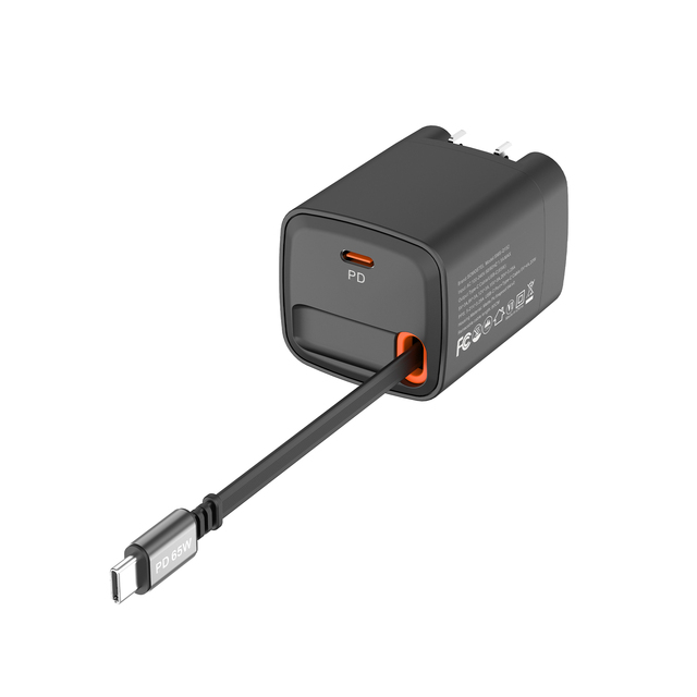 Factory Somostel SMS-Q152 GaN 65W PD Fast Charger with Retractable USB-C Cable, Folding Plug Travel Charger for Mobile Phone