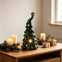 Sapin de Noël en céramique verte avec lumières LED et étoile sur le dessus, décoration de maison pour les fêtes