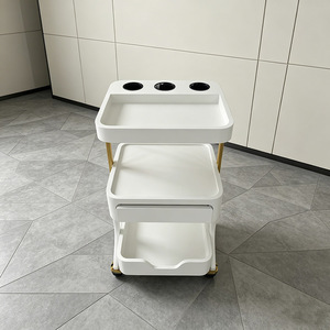 Modern White 3 Tier Salon Trolley Cart With Drawer And <b>Wheels</b> Minimalist Design <b>Plastic</b> Material - Product Image 5