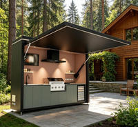 Cuisine extérieure autonome pour villa avec barbecue intégré, système d'éclairage d'ambiance à LED et spots encastrés