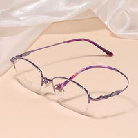 Baishifen S7013T Monture de lunettes presbytiques vintage ultra-légère en titane pur bicolore pour femme, petite monture semi-cerclée