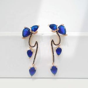 Boucles d'oreilles pendantes de luxe vintage en argent sterling 925 plaqué or, avec pampilles colorées, émeraudes et saphirs, pour femme, prix usine - Product Image 1