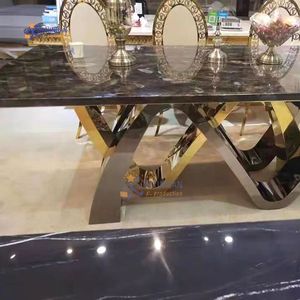 Thép không gỉ khung đá cẩm thạch hàng đầu bàn ăn đặt <span class=keywords><strong>6</strong></span> chỗ ngồi hiện đại sang trọng bàn ăn đặt - Product Image 4