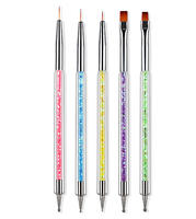 Lot de 5 pinceaux à double embout pour nail art, manche acrylique scintillant, pour la construction, la peinture, le mélange, le liner et le pointillage, outils de manucure pour salon