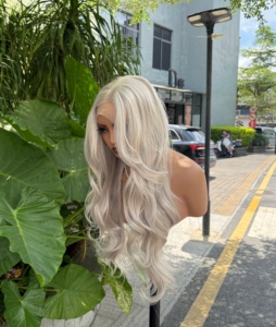วิกผมพรีเมียม Futura Fiber Synthetic HD 13x4 แบบผูกเชือกด้านหน้า ไม่ต้องใช้กาว สีเทา ลอนบอดี้เวฟ ทนความร้อน ดูเป็นธรรมชาติ ขายส่ง - Product Image 2
