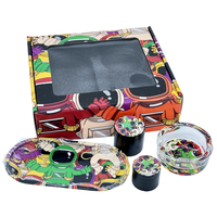 Kit d'accessoires pour fumeurs, logo personnalisé, 5 en 1, kit de fumage portable OEM avec broyeur à herbes, conteneur et plateau