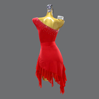 Costume de danse latine pour enfants, rouge, orné de strass, asymétrique, une pièce, doux pour la peau, respirant, à une épaule, personnalisé
