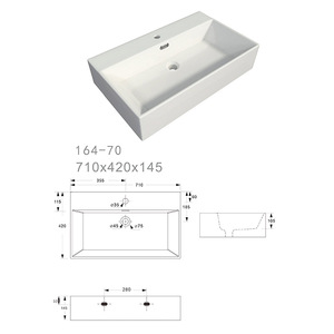 Lavabo de Cerámica Rectangular Grande con Logotipo Personalizado, Acabado Blanco Brillante, para Instalar Sobre Encimera, para Hotel - Product Image 3