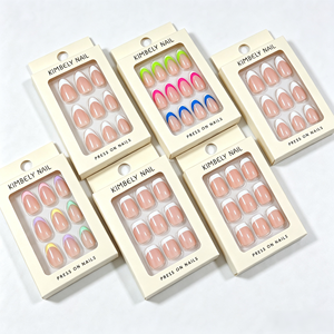 Faux ongles à presser, <span class=keywords><strong>manucure</strong></span> française, forme carrée, effet brillant - Product Image 2