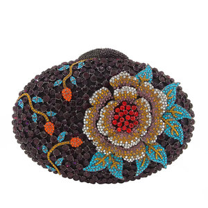Bolso de Mano Elegante con Cristales para Mujer, Diseño de Flor Verde y Rosa, Ideal para Banquetes y Eventos Nocturnos - Product Image 6