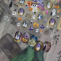 Autocollants 5D pour ongles TSZS Halloween : Fantôme, Citrouille, Crâne, Toile d'araignée, Feuille d'or, Adhésifs, pour Nail Art, Thème Trick or Treat