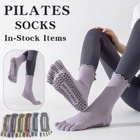 Chaussettes de yoga et de pilates pour femmes à 5 doigts, bord roulé, antidérapantes, respirantes, mi-mollet, pour le sport et le fitness