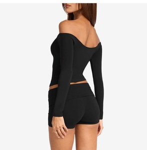 Aoyma Set Yoga Personalizzato con Logo, Maglietta Senza Spalle per <span class=keywords><strong>Donna</strong></span>, Abbigliamento Fitness |   Top da <span class=keywords><strong>palestra</strong></span> a maniche lunghe con reggiseno integrato - Product Image 3