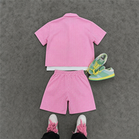 Ensemble chemise et short pour homme sur mesure, fabricant OEM ODM, ensemble d'été deux pièces à manches courtes à carreaux rose vichy, vente en gros
