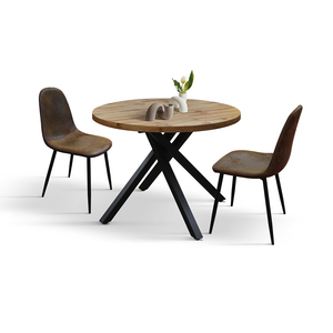 Nada Round <b>Dining</b> <b>Table</b> <b>Rustic</b> Oak Melamine Top Metal Base Indoor Use - Product Image 5