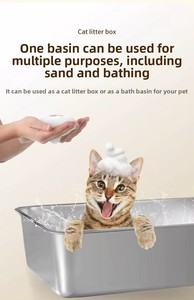 新款 304 不锈钢方形设计猫厕所猫砂盆高边防粘65升容量易清洁防锈混合猫砂 - Product Image 2