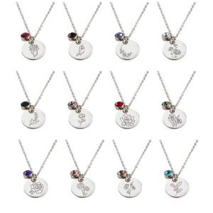 In acciaio inossidabile collana pendente con pietra di compleanno personalizzato nome del fiore e Logo ciondolo con pietra di zircone per regalo di compleanno - Product Image 4