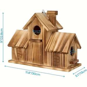 Mangeoires à oiseaux décoratives en stock pour la maison, l'extérieur et le jardin, mangeoires à oiseaux en bois durables avec plusieurs compartiments - Product Image 2