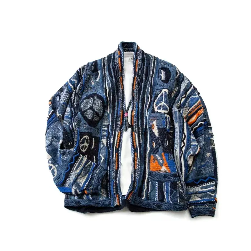 DiZNEW kış örgü yüksek kaliteli el yapımı etnik tığ örme hırka kazak ceket