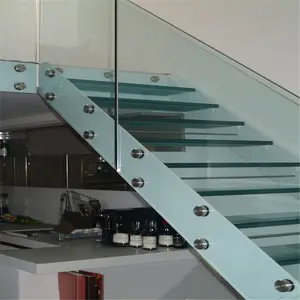 一站式制造商浮动楼梯金属钢双Prima单中心梁直楼梯木箱玻璃胎面