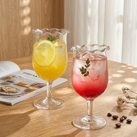 Verre à pied haut en verre soufflé – Écologique, pour jus, soda, boissons froides, thé au lait et cocktails, idéal pour les fêtes