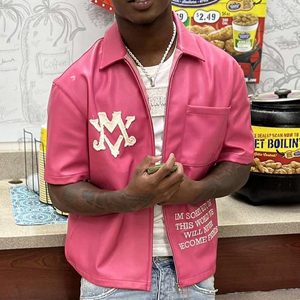 OEM tùy chỉnh của nam giới Zip t Áo sơ mi với Retro hợp thời trang đầu xuống cổ áo cổ điển tùy chỉnh in da màu đen phong cách lụa Màn hình in ấn - Product Image 2