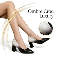 Chaussures d'été tendance à talons épais de 6 cm, motif croco ombré, noir et blanc, bout pointu