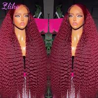 Perruque Lace Front 13x4 Ondulée Profonde HD Transparente 12A 99J Bordeaux Marron Rouge Cheveux Humains Vierges Remy Vente en Gros Fournisseur Chaud Livraison Directe
