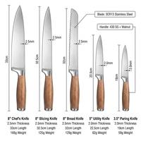 Ensemble de couteaux de cuisine classique 5 pièces, manche en bois de wengé, acier inoxydable 30cr13+430, couteau de chef, couteau utilitaire, accessoires de cuisine FDA LFGB