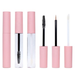 Portable Thin Eyebrow Gel Container 10ml Pink Tube Round Shape Vials Makeup Packaging with Mascara Brush - Product Image 3