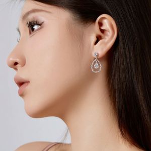 Dylam Top Picked Elegance 925 Sterling <b>Silver</b> Rhodium Plated Waterdrop Shape 5A Cubic Zirconia Dangle <b>Stud</b> Earrings for Women - Product Image 3