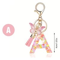 Gantungan Kunci Huruf Awal untuk Wanita, Rumbai Kupu-kupu Pink Ungu, Gantungan Kunci Mobil Lucu untuk Dompet, Tas Ransel, Aksesoris Tas