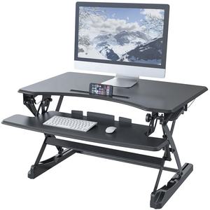 Rehausseur de bureau ergonomique moderne V-mounts, réglable en hauteur, convertisseur double écran, pour usage professionnel avec fente de rangement - Product Image 2