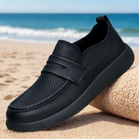 Mocassins d'été pour hommes en cuir de vachette, style britannique, décontractés, classiques, confortables, polyvalents, à bout ouvert, semelle plate, absorption des chocs