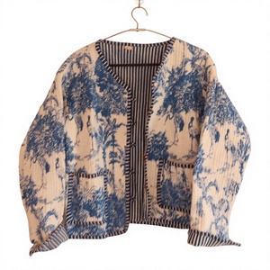 Veste matelassée réversible faite à la main pour femmes, manteau d'hiver en coton imprimé animal pour filles - Product Image 1