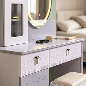 Modern Makeup Vanity <b>With</b> Lighted <b>Mirror</b> Storage <b>Drawers</b> Bedroom <b>Dressing</b> <b>Table</b> <b>With</b> Stool - Product Image 2
