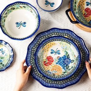 Mới Bohemian gốm tấm và bát đặt sứ đồ ăn tay-sơn hoa gốm gia đình Bộ đồ ăn thiết lập - Product Image 2