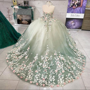 Sweetheart Neckline Ball Gown Floral Print Embroidered Organza Evening Dress Women's Large Skirt Forest Style Party Dress - Product Image 2