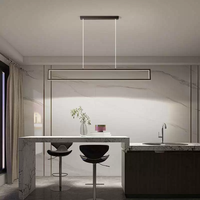 Lustres en fer rectangulaires géométriques minimalistes modernes, hauteur réglable, taille moyenne, LED à intensité variable, noirs, pour salles à manger, bars