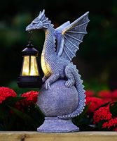 Solarbetriebene Künstliche Drachenfigur für Außenbereich, Handgefertigte Wetterfeste Harz-Laterne für Haus, Garten, Rasen, Veranda, Balkon, Terrasse