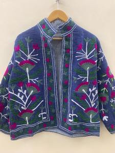 Bleu fait à la main Suzani TNT veste courte manteau hiver Boho veste broderie à la main veste pour femmes cadeau pour son manteau court - Product Image 5